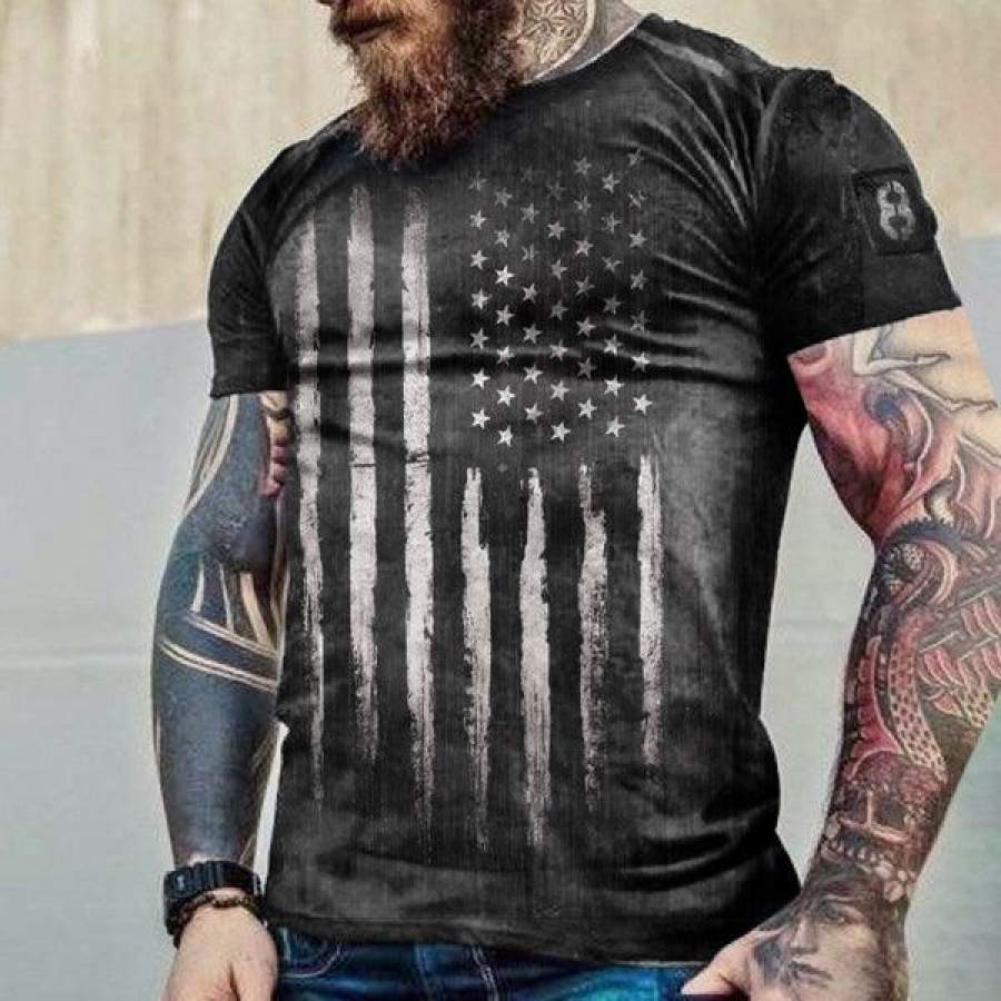 

Vintage American Flag Print Men's Short Sleeve T-Shirt