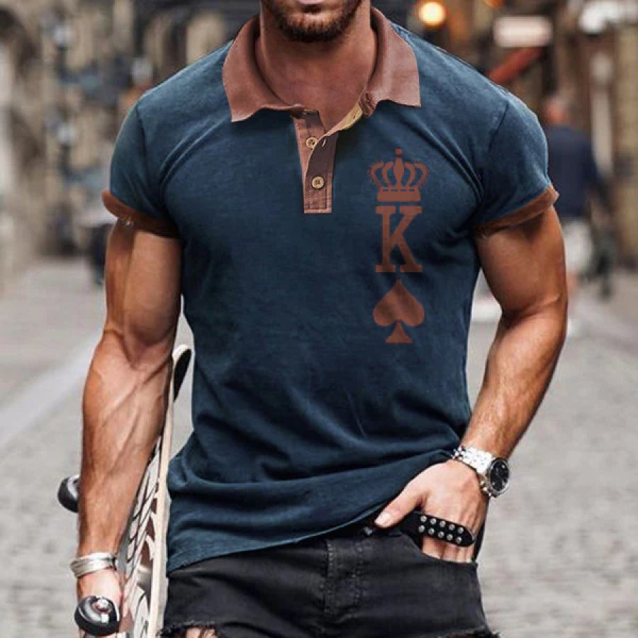 

Poker King Men Color Matching Polo Shirt