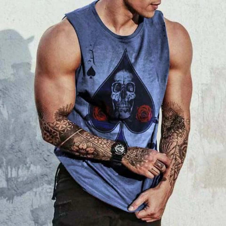 

Ace Of Spades & Skull & Rose Designer Print Men's Casual Tank Top