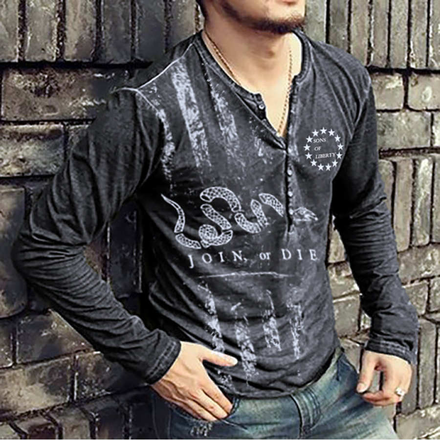

Sons Of Liberty Independence Day Print Men Casual Vintage Henley Long Sleeve Shirt