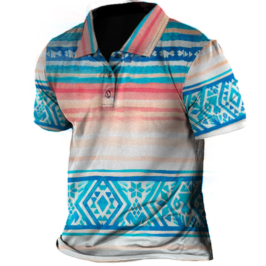 

Hawaiian Ethnic Print Men's Outdoor Polo Short Sleeve Sports T-shirt