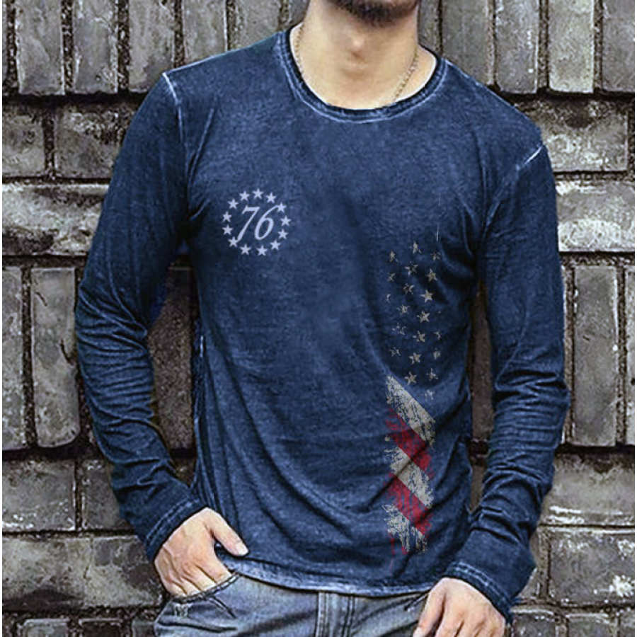 

Vintage American Flag Print Men's Long Sleeve T-Shirt