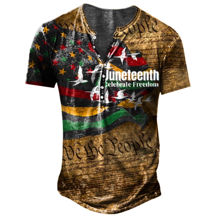 

Celebrate Freedom Independence Day Men's Henley Collar T-Shirt