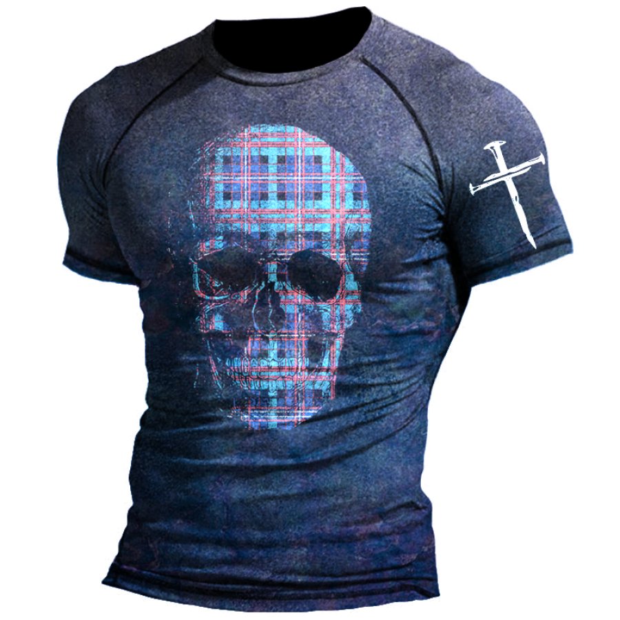 

Men's Gradient Skull Cross Faith Print T-Shirt