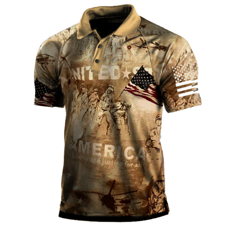 

Men's Patriotic American Waving Flag Cotton Polo Shirt
