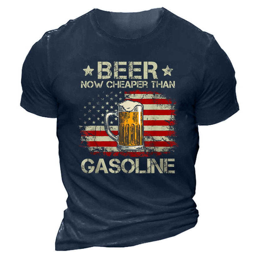 

Beer Now Cheaper Than Gasoline Men's Print Cotton T-Shirt