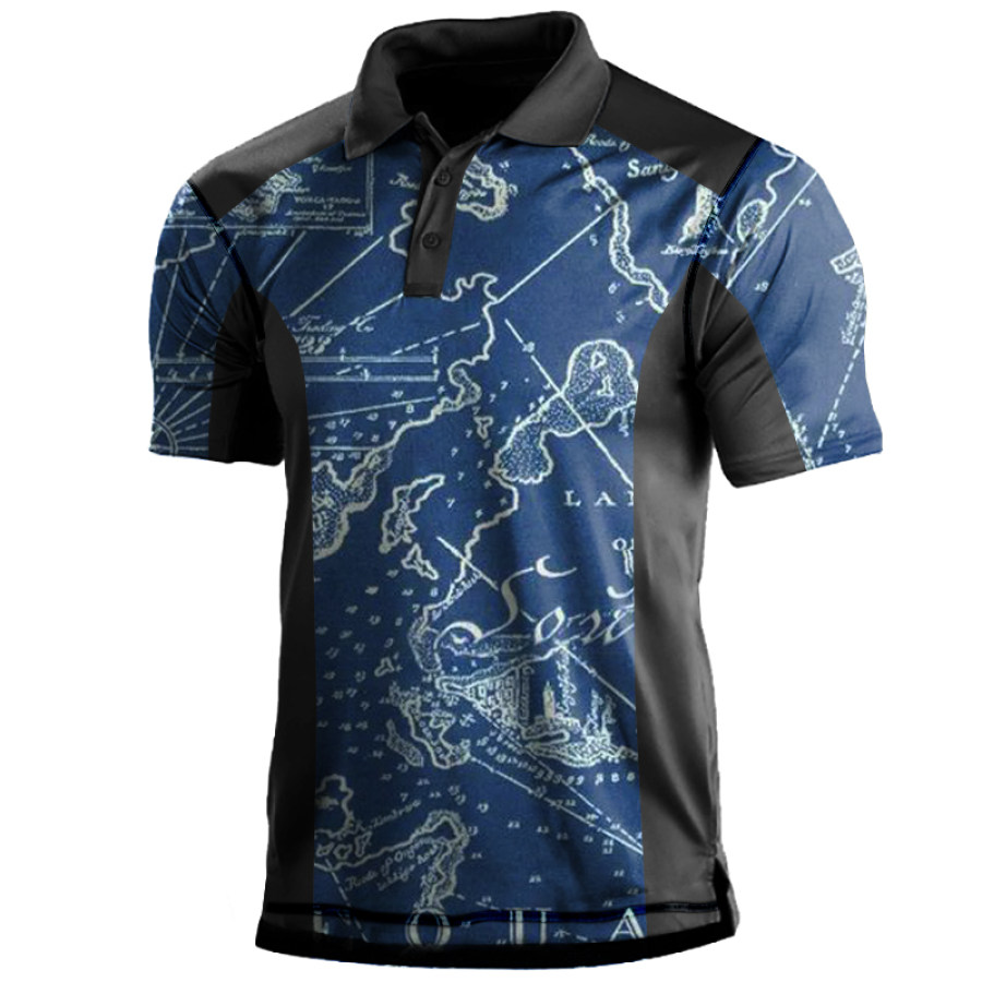 

Men's Vintage World Map Print Polo Neck T-Shirt