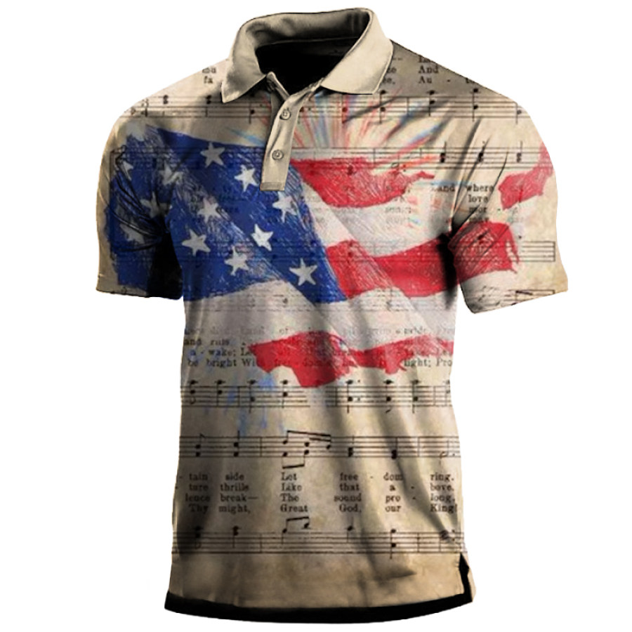 

Men's Vintage American Flag Print Polo Neck T-Shirt