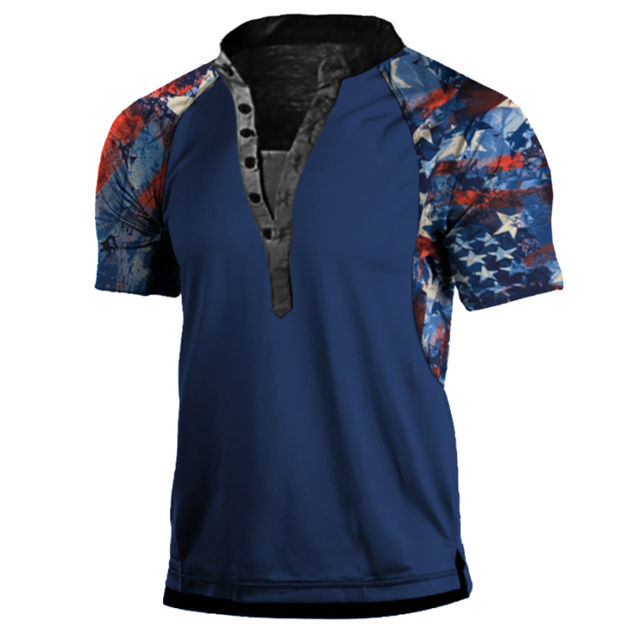 

Camiseta Masculina Com Estampa De Bandeira Americana Painel Gola Henley