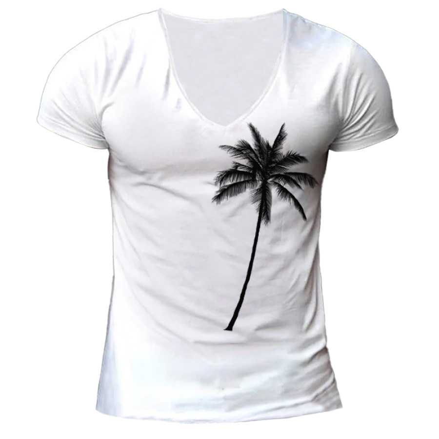 

Men's Palm Tree Hawaii Beach V Neck Cotton T-Shirt