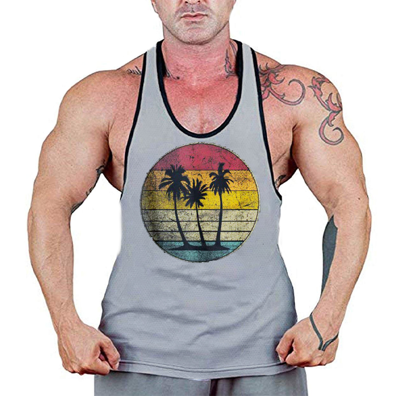 Palm Tree Tropical Beach Chic Vintage Retro Style Men's Quick Dry Mesh Tank Top