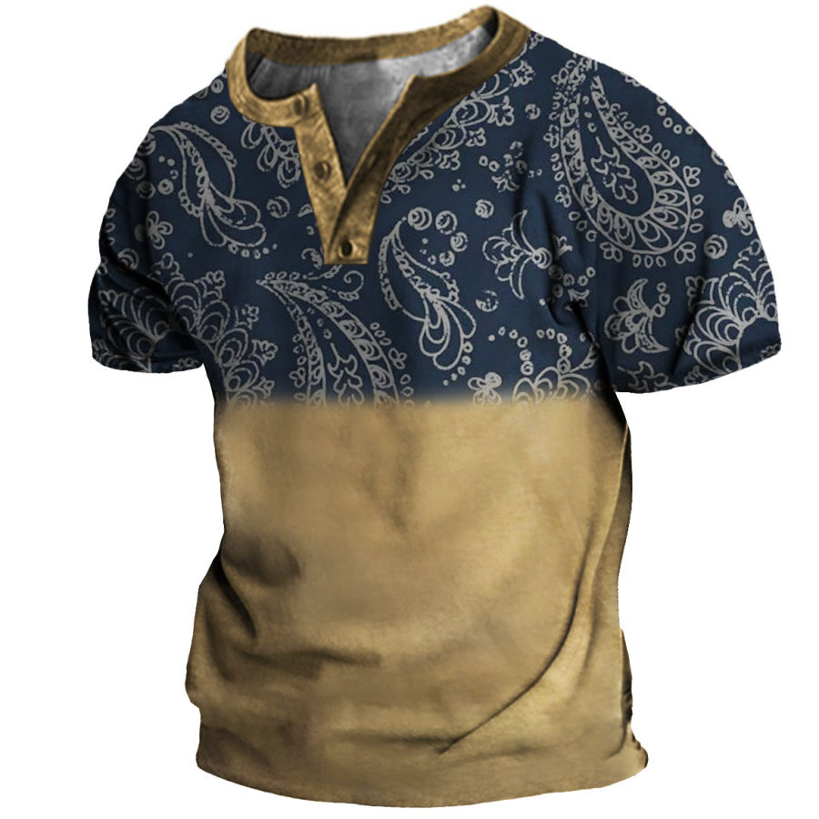 

Men's Vintage Paisley Print Henley T-Shirt