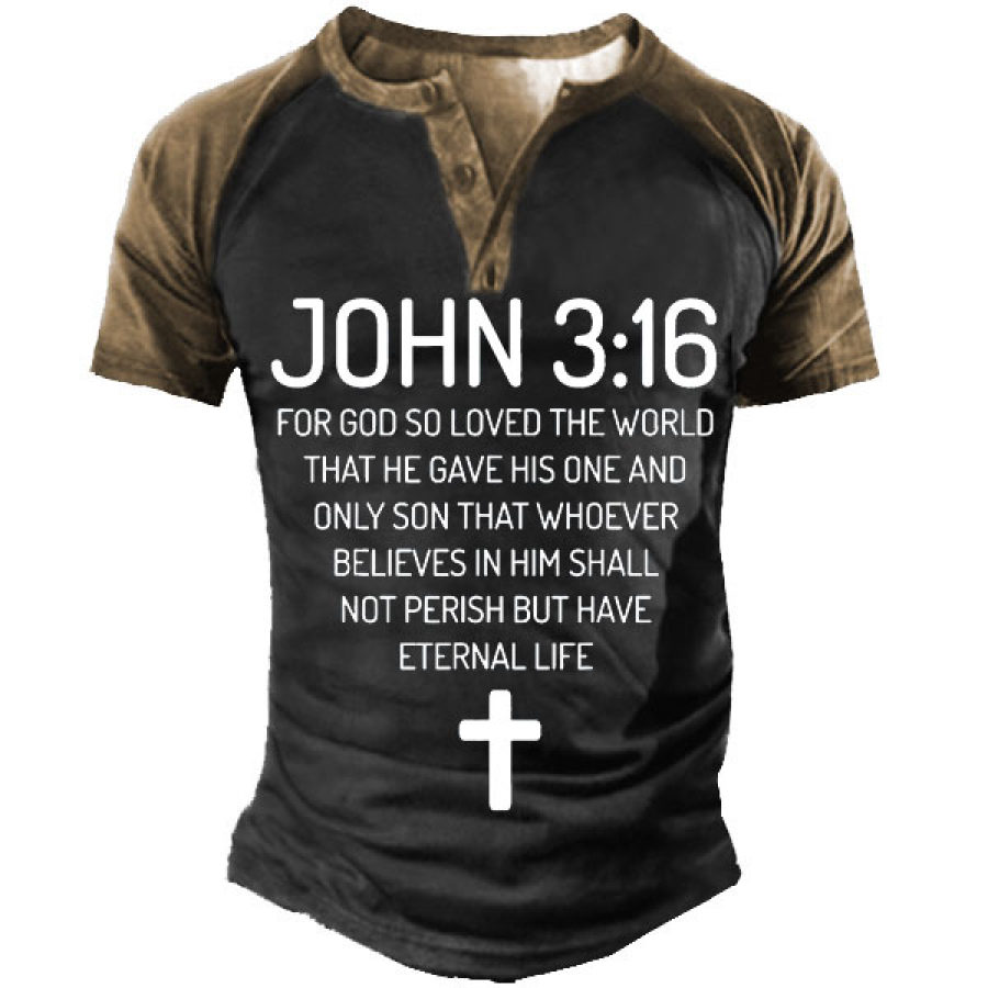 

John 3:16 Bible Verse Scripture Christian Men's Henley T-Shirt