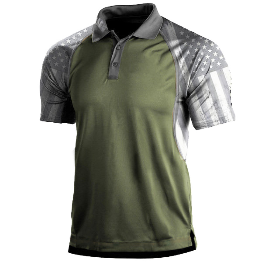

American Flag Print Men's Sports Polo Short Sleeve T-Shirt