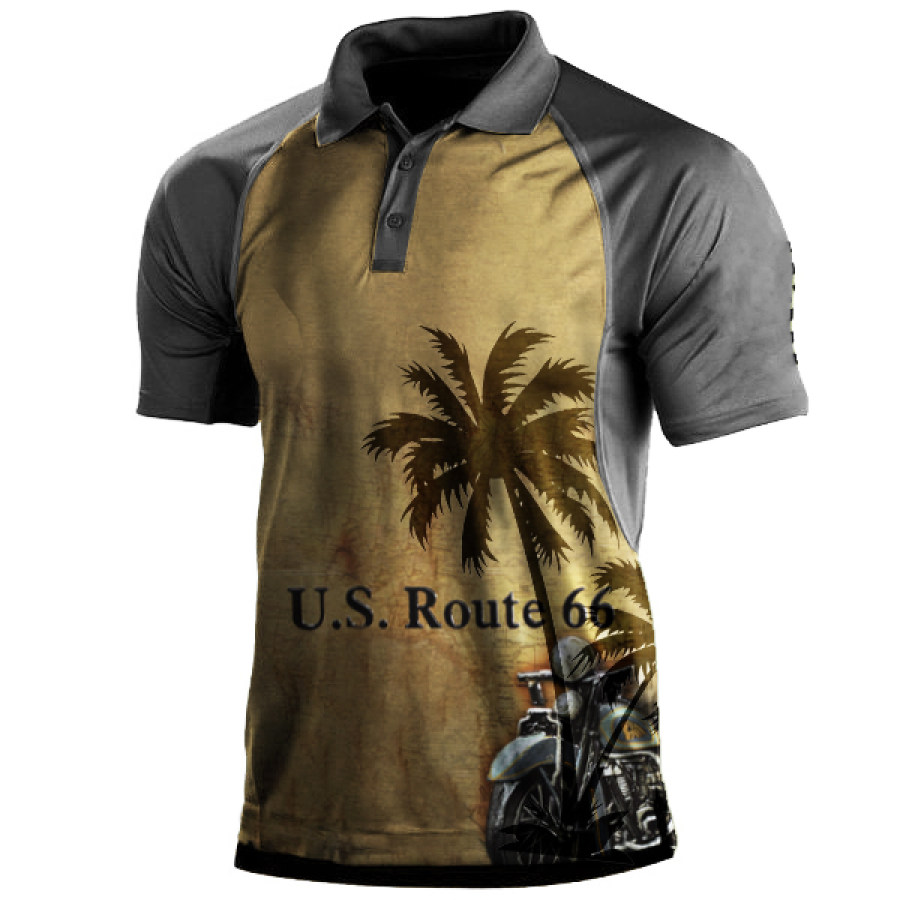 

Hawaiian Coconut Tree Route 66 Men's Outdoor Polo T-Shirt