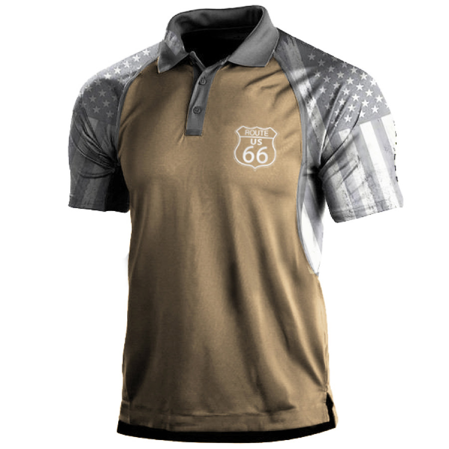

American Flag Route 66 Print Men's Sports Short Sleeve T-Shirt