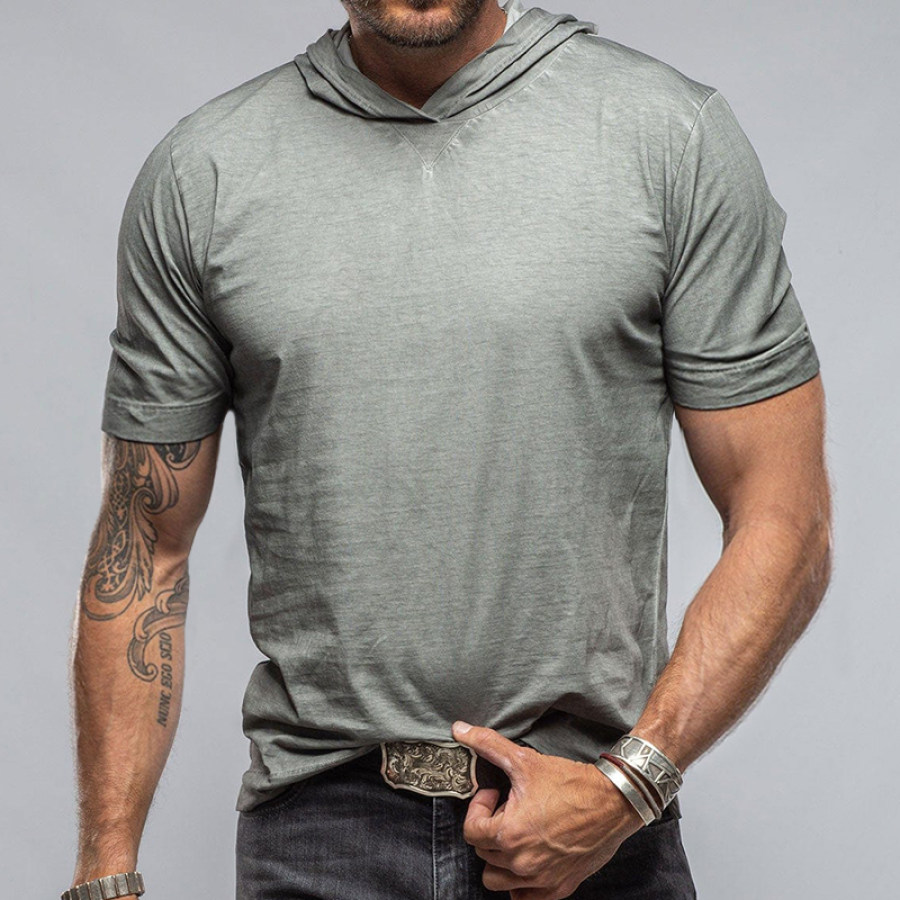 

Men's Vintage Print Hooded Sports Short Sleeve T-Shirt