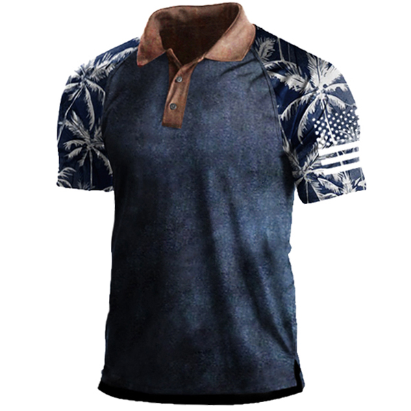 Men's Coconut Patchwork Print Chic Outdoor Casual Polo Shirt
