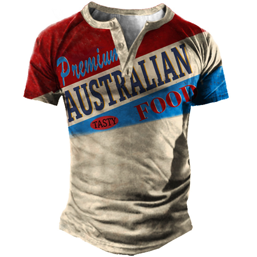 

Australlan Food Pnemium Vintage Print Men's Henley Short Sleeve T-Shirt