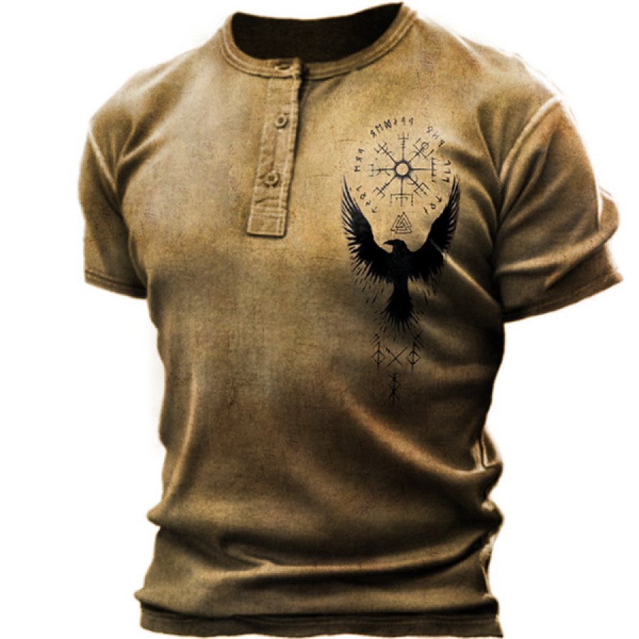 

Viking Spell Retro Print Men's Outdoor Henry Tactical Short Sleeve T-Shirt