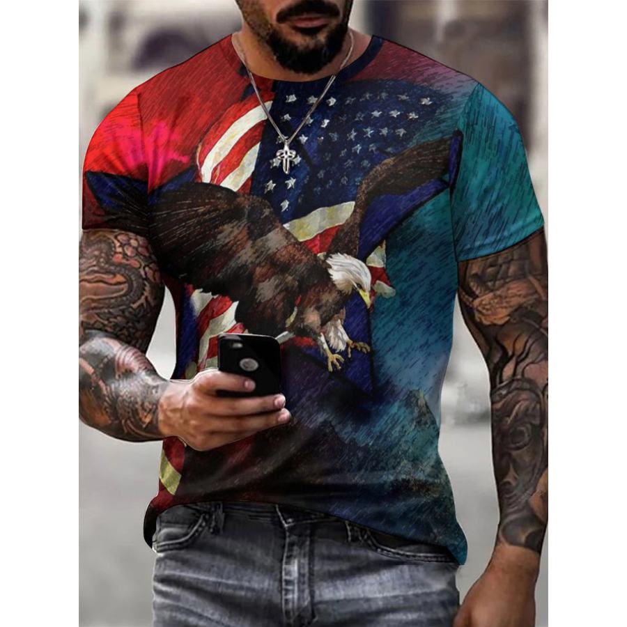 

American Flag Eagle Print Men's Vintage Short Sleeve T-Shirt