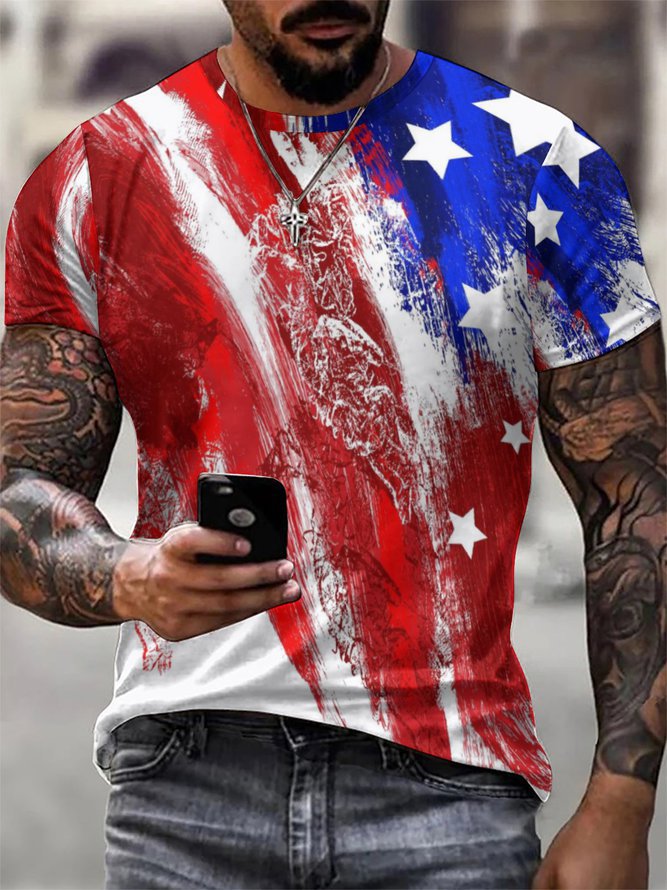 American Flag Print Men's Chic Vintage Short Sleeve T-shirt