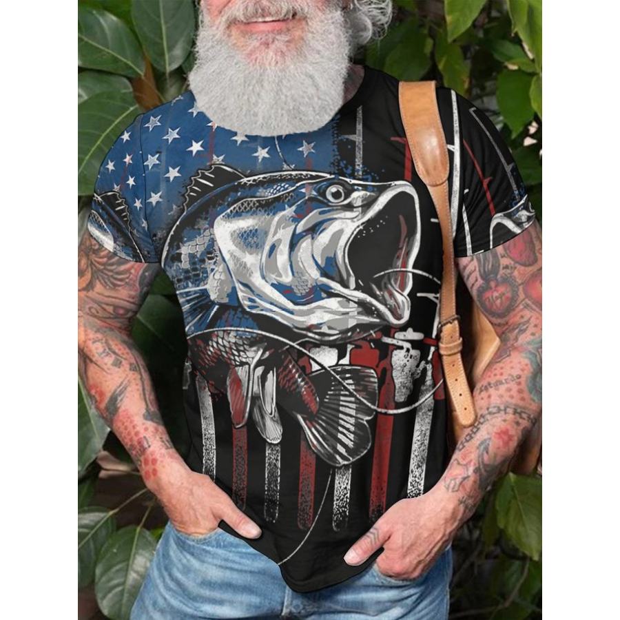 

Fishing American Flag Print Men's Short Sleeve T-Shirt