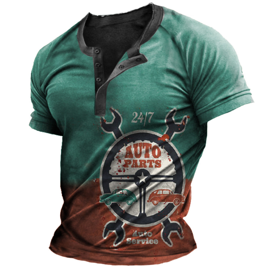 

Dad's Garage Sign Vintage Print Men's Henley Short Sleeve T-Shirt