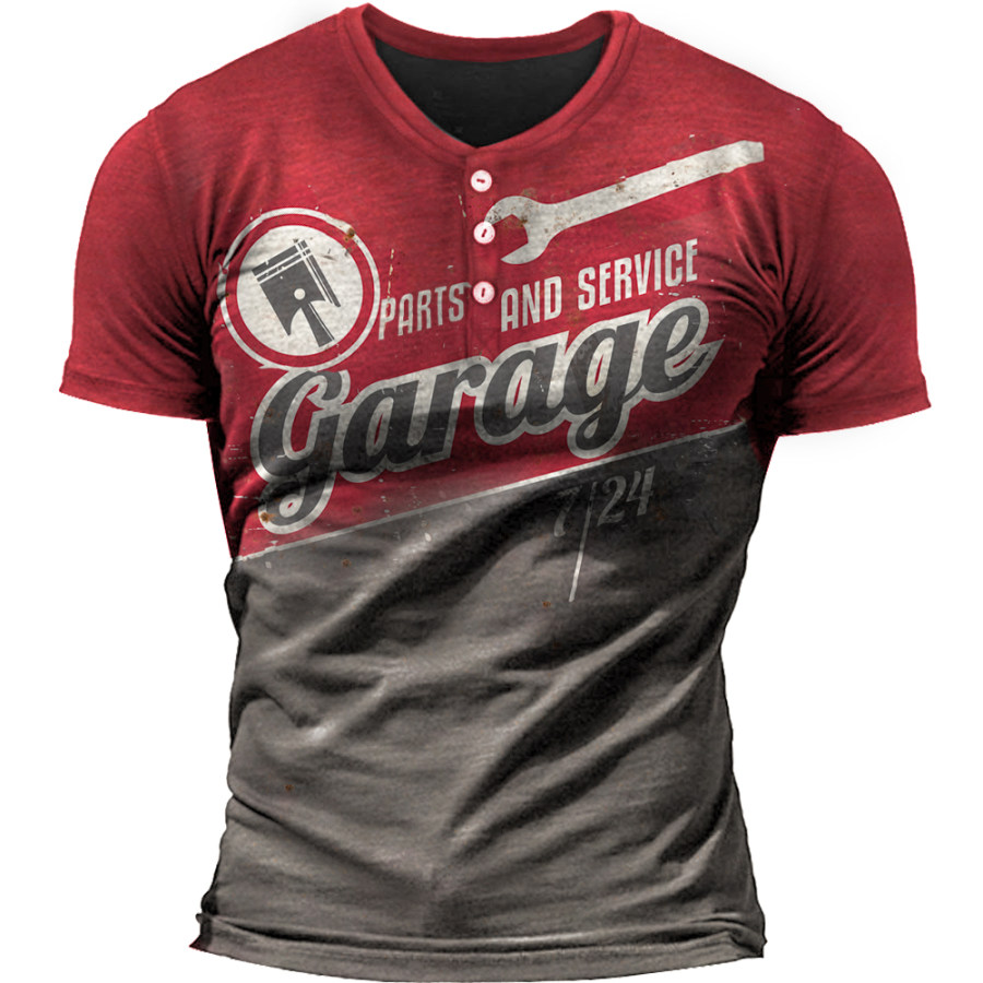 

Garage Logo Vintage Print Men's Henley Short Sleeve T-Shirt