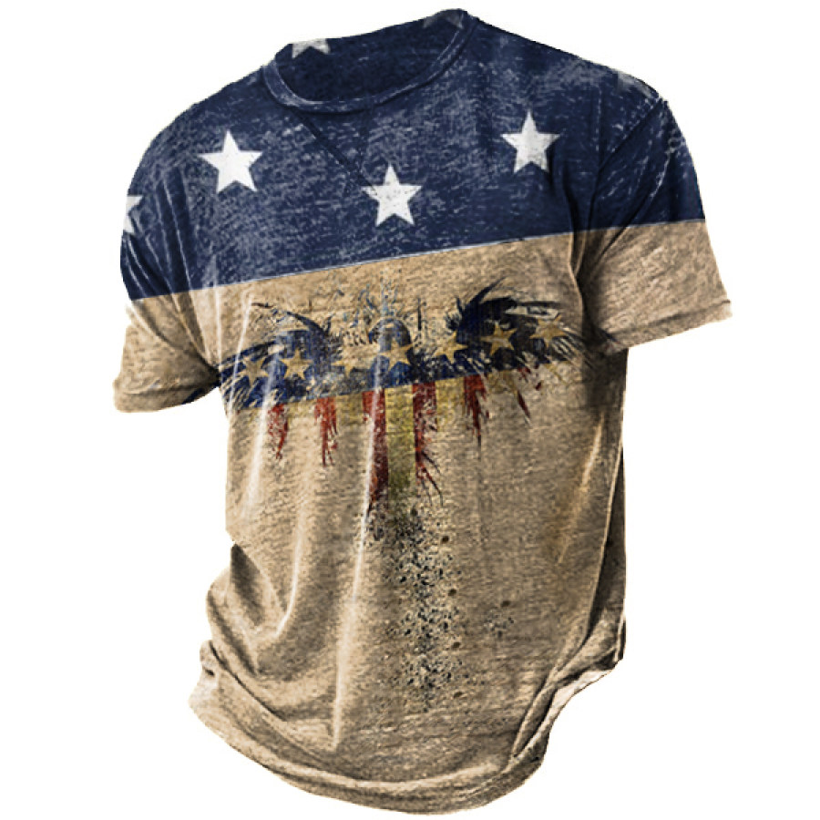 

American Flag Liberty Eagle Print Casual Short Sleeve T-Shirt