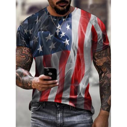 American Flag Men's Print Casual Short Sleeve T-Shirt