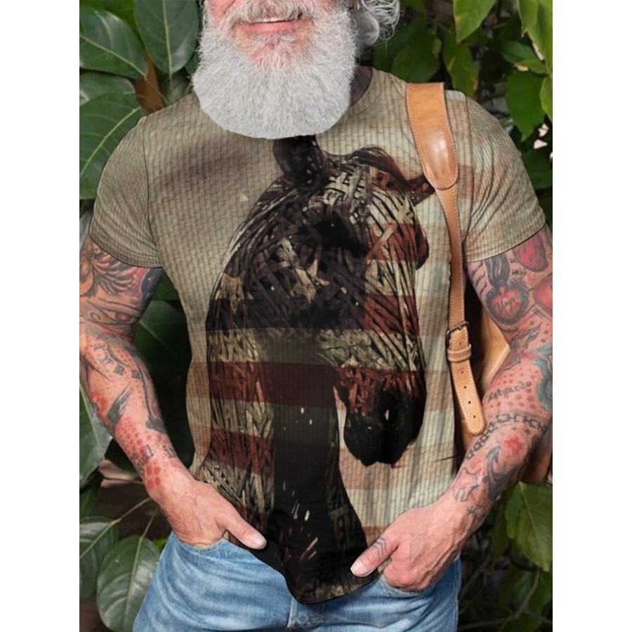 

American Flag Warhorse Vintage Print Men's Short Sleeve T-Shirt