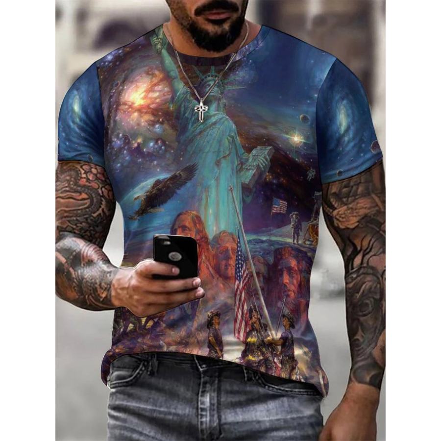 

American Statue Of Liberty Print Men's Casual Short Sleeve T-Shirt
