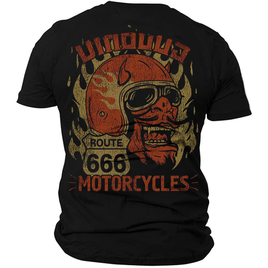 

Motorcycle 66 Road Trip Men's Devil Skull Cotton Graphic Print T-Shirt