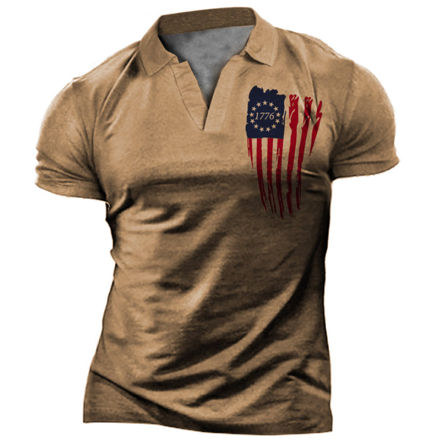 

Men's Outdoor 1776 American Flag Independence Day Print Polo T-Shirt