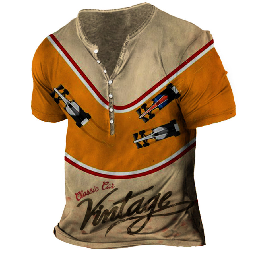 

Men's Vintage Classic Car Henley Collar T-Shirt
