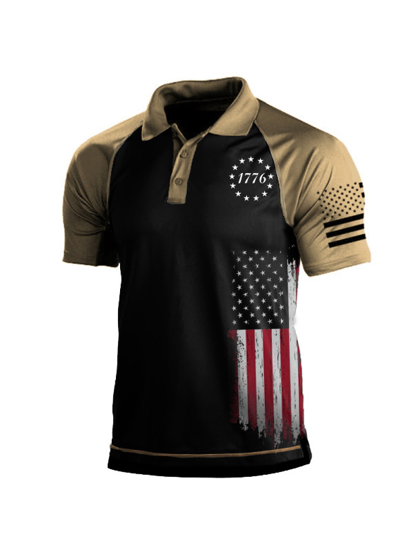 Men's American Flag Outdoor Tactical Sport PoLo Neck T-Shirt