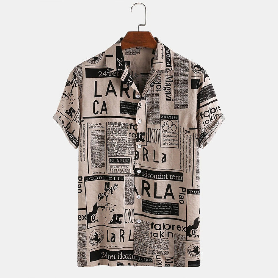 

Men's Vintage Newspaper Short Sleeve Beach Shirt