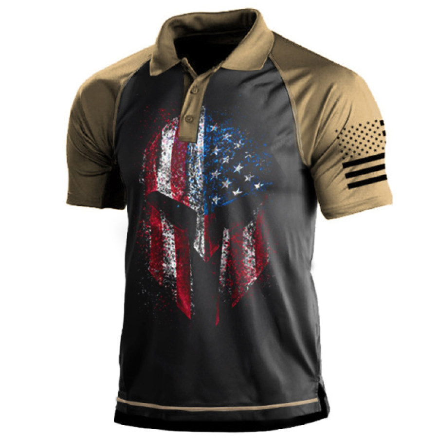 

Camiseta De Manga Corta Con Cuello De Polo Para Hombre Con Estampado De Máscara Templaria De La Bandera Estadounidense