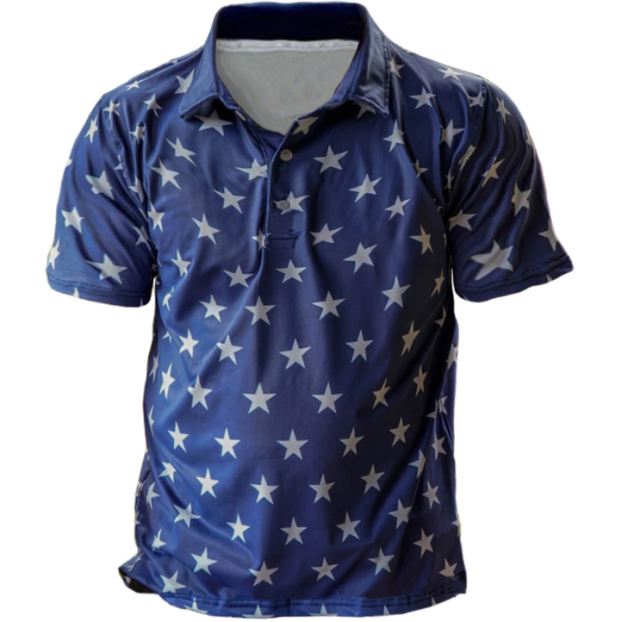 

Men's Flag & Stars Graphic Print POLO Shirt
