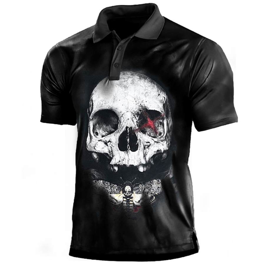 

Men's Death Skull Moth Rose Print Polo T-Shirt