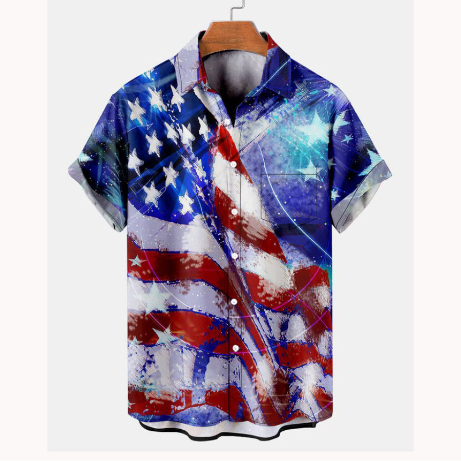 

Men's American Flag Beach Short Sleeve Shirt