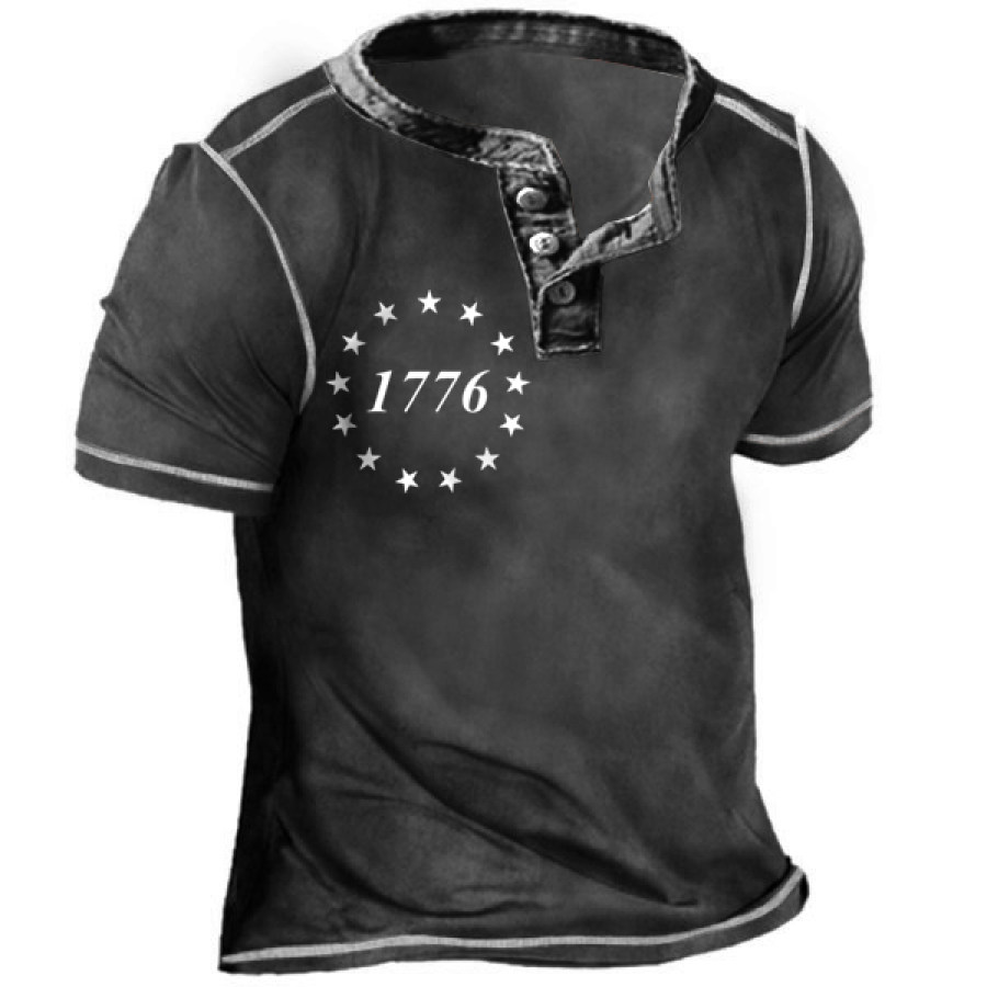 

1776 Print Men Henley Short Sleeve Shirt