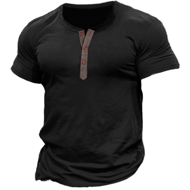 Men's Colorblock Solid Henley Collar Chic T-shirt