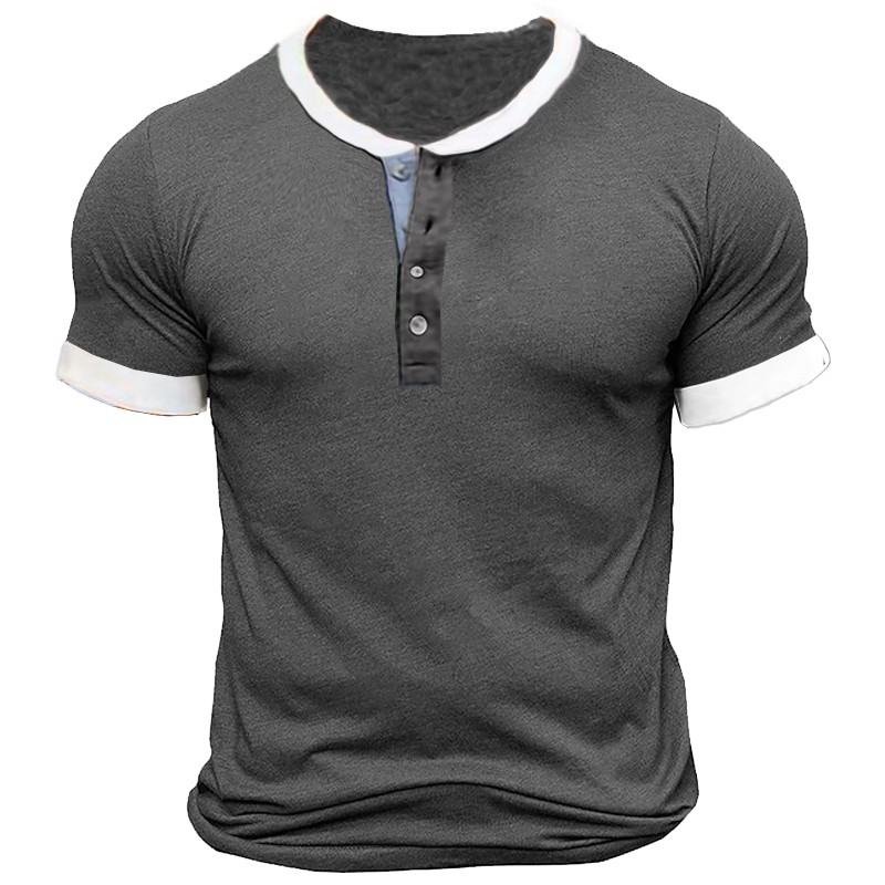 Men's Patchwork Casual Henley Collar Chic T-shirt