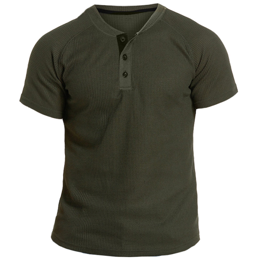 

T-shirt Da Uomo Casual Con Collo Henley Waffle