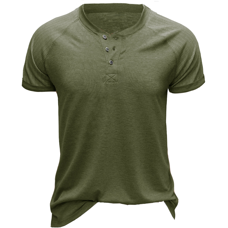 Men's Raglan Sleeve Casual Chic Henley Collar T-shirt