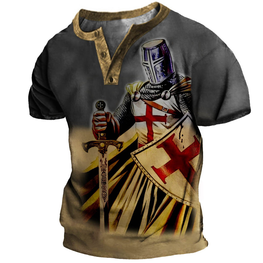 

Men's Vintage Templar Print Henley T-Shirt