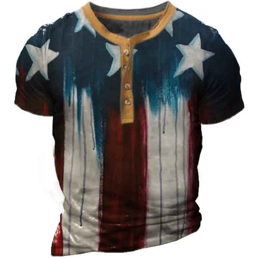 

Men's Flag Henley Short Sleeve T-Shirt