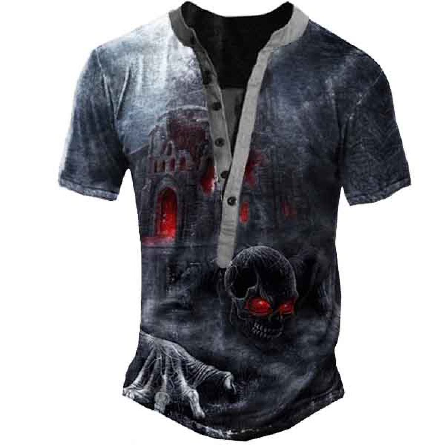 

Men's Skull Henley Short Sleeve T-Shirt